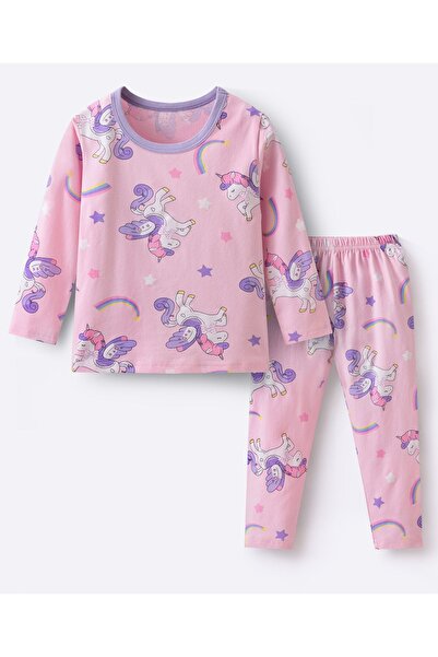 SAPS All Over Unicorn Printed Full Sleeves T-shirt and Pyjama Set - Pink and Purple