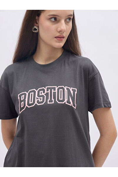 Styli Charcoal Graphic Boxy T-Shirt and Wide Leg Joggers Co-Ords