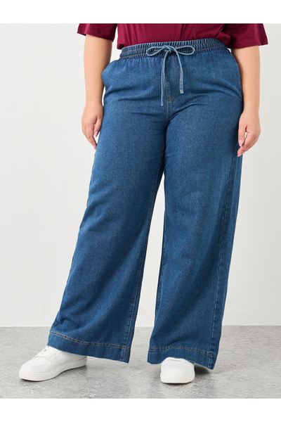 Styli Plus Wide Leg Jeans with Drawstring