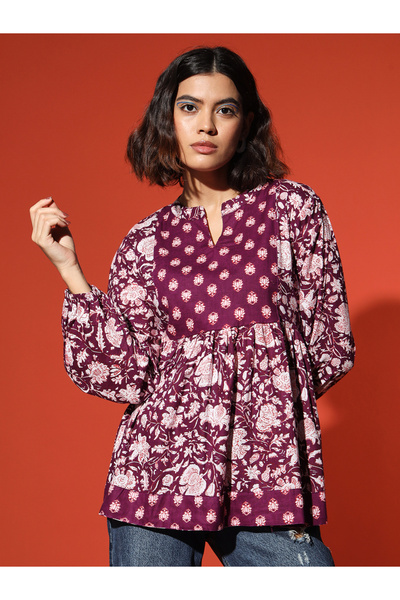 The Dry State By Styli Printed Purple Tunic Top