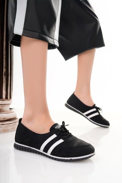Cappale Pantofi de balerină cu șireturi pentru femei din denim negru