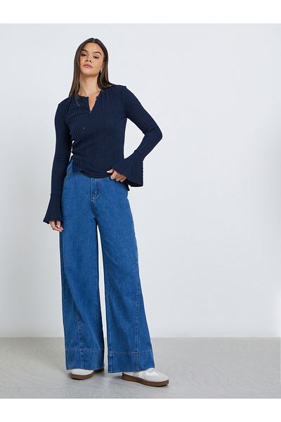 Styli Fitted Knit Top with Bell Sleeves