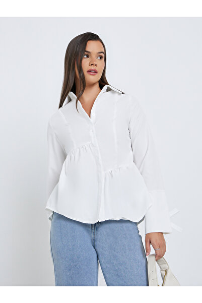 Styli قميص نسائي أبيض بتصميم بيبلوم غير متماثل