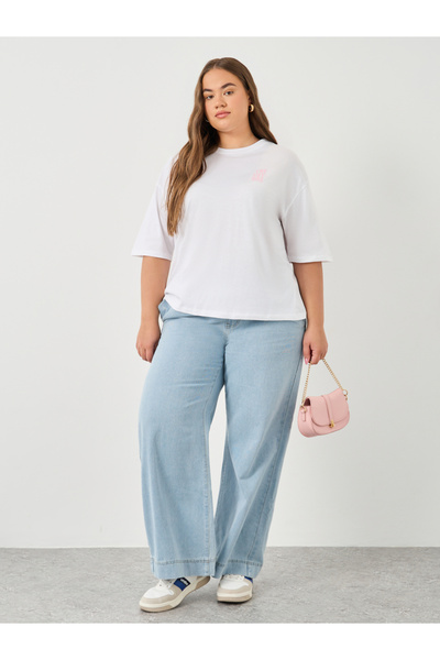Styli Plus Wide Leg Jeans with Drawstring