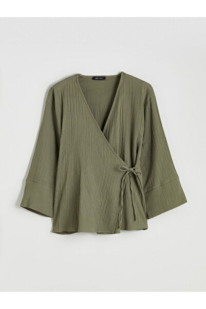 LC Waikiki Sparkling Selections from Shining Store |   Double-Breasted Collar Textured Muslin Women's Kimono
