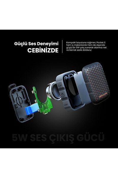 HiFuture Pocket S Mini Portable & Wearable Speaker, 8hrs Playtime, Magnetic Clip - Black