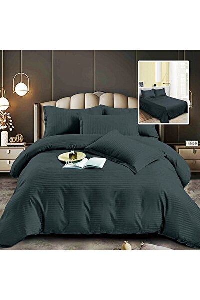 PATONE Damask Polycotton Bed Linen, Graphite, 4 Pieces, for Double Bed