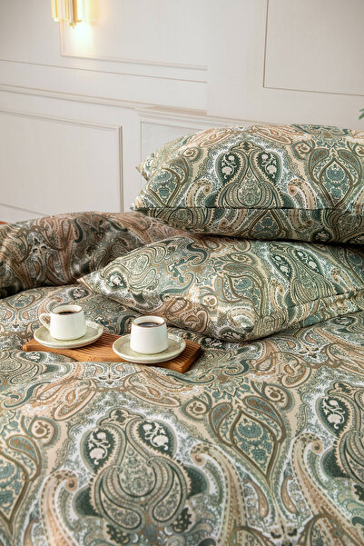 FAVORA Bellora Premium 100% Cotton Satin Double Duvet Cover Set - Green