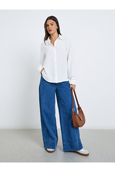 Styli Women White Plain Collared Shirt