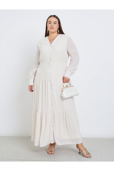 Styli Plus Tiered Maxi Dress with Buttons
