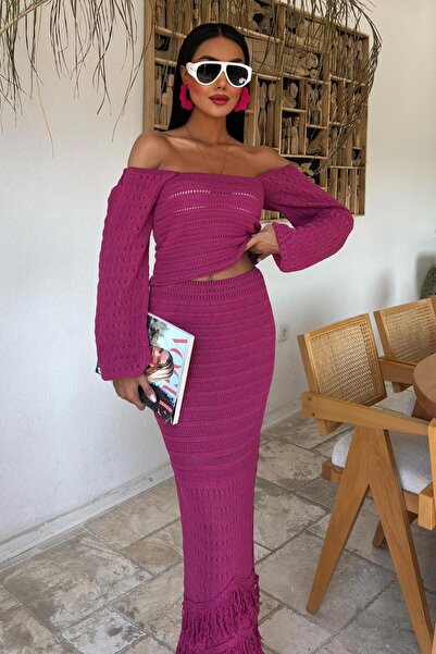 Lijuri Plum Watermelon Sleeve Ethnic Knitwear Set 10094
