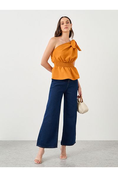 Styli One Shoulder Smocked Waist Sleeveless Top