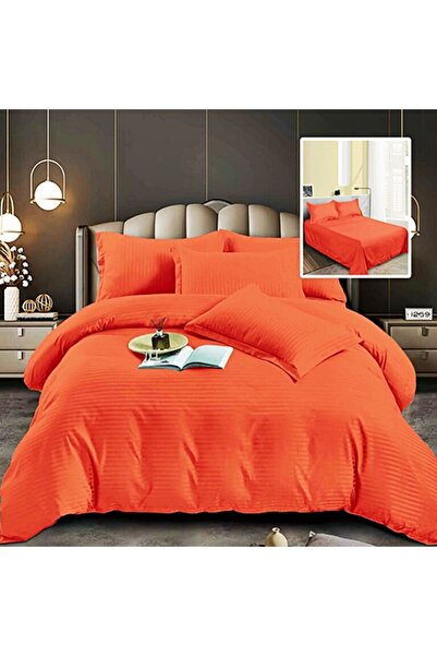 PATONE Damask Polycotton Bed Linen, Orange, 4 Pieces, for Double Bed