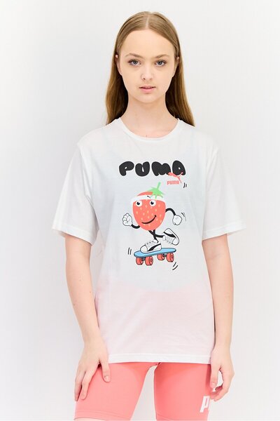 Puma Women Relaxed Fit Graphic Print Short Sleeve Outdoor T-Shirt, White