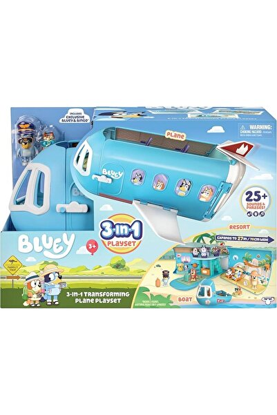 bluey 3-in-1 Transforming Plane Playset | Plane, Resort & Boat | 27" Holiday ...