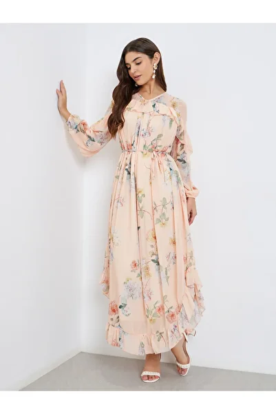 Styli Peach Floral Maxi Dress