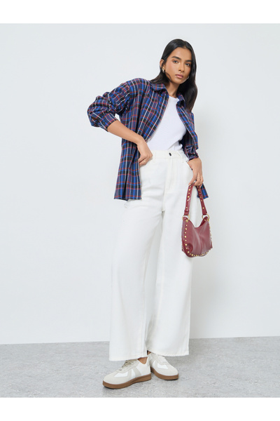 Styli Solid Mid Rise Wide Leg Jeans