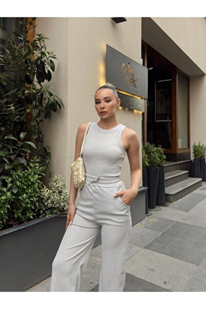 ALPACO Set din două piese pentru femei: din material elastic maiouri și talie înaltă pantaloni largi - COLECȚIE