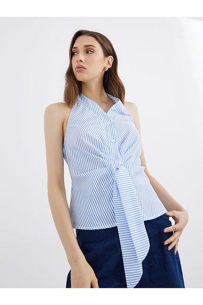 Styli Striped Sleeveless Halter Neck Top
