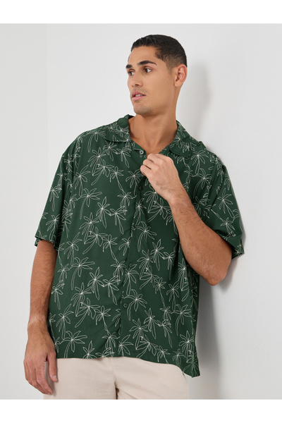 Styli All Over Print Resort Collar Oversized Shirt with Half Sleeve