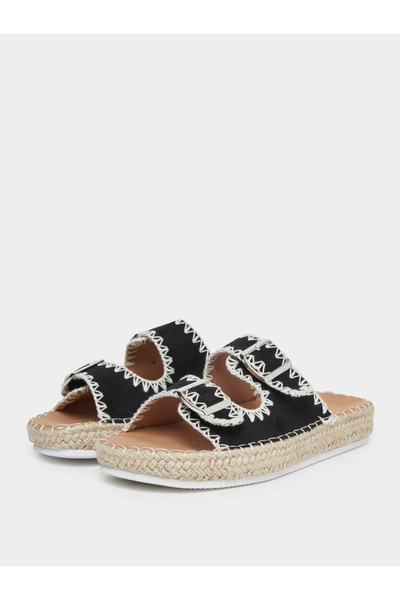 Styli Brown Stitch Buckle Accent Espadrilles
