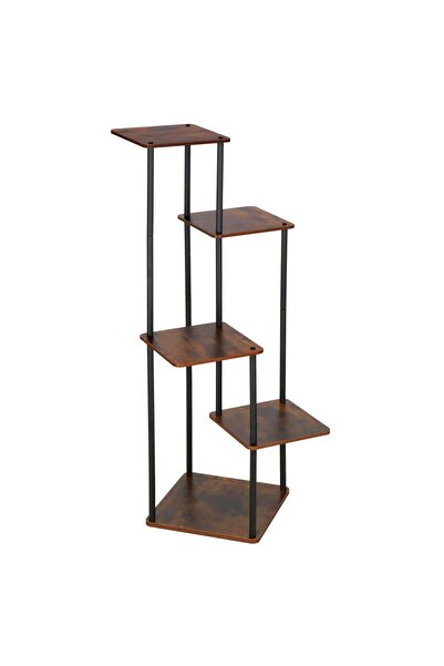OEM Flower stand, 106x58 cm, black/light brown – 5 shelves, metal structure, modern design