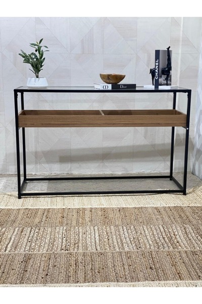 DEC13 Two-tier wooden entrance table