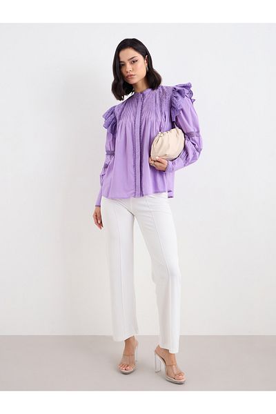 Styli Lilac Ruffled Pintuck Blouse
