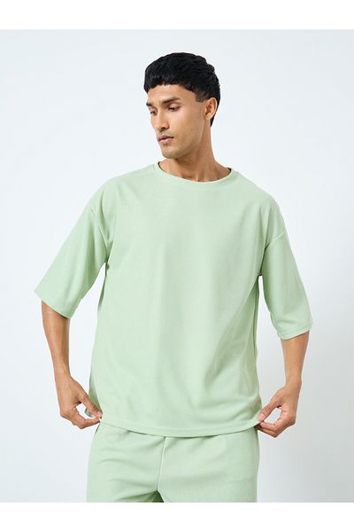 Styli Solid Textured Knit Oversized Streetwear T-Shirt and Shorts Co-Ords