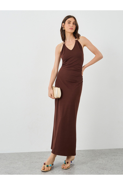 Styli Halter Neck Solid Bodycon Maxi Dress