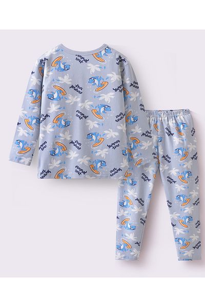 SAPS All Over Shark and Surfing Printed Full Sleeves T-shirt and Pyjama Set - Grey
