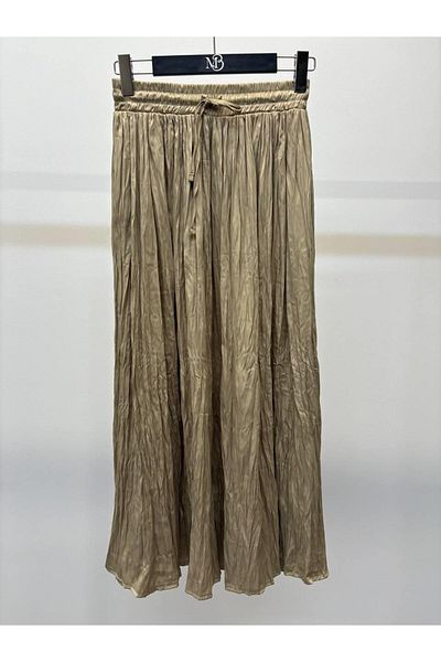 Maldia Shop Women's Crushed Lace Midi Beige Skirt