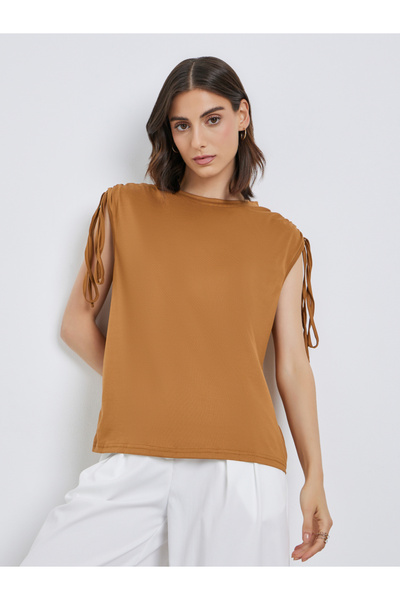 Styli Solid Sleeveless Tie-Up Shoulder T-Shirt