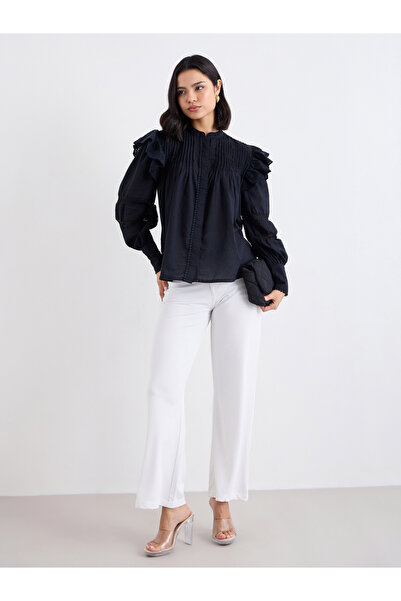 Styli بلوزة سوداء مكشكشة