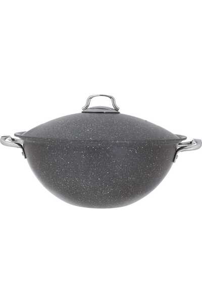 Alsaif Gallery Granite Cooking Pot Hashveer, 32 cm, with Steel Handle - Gray