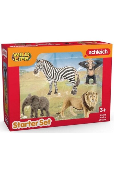 SCHLEICH Set 4 figurine Wild Life Africa, Schleich, leu, elefant, zebră, maimuță