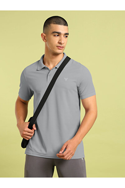 Technosport By Styli Men Grey Solid Slim Fit Polo