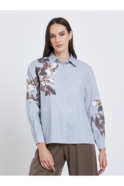 Styli Women Grey Floral Print Regular Fit Shirt
