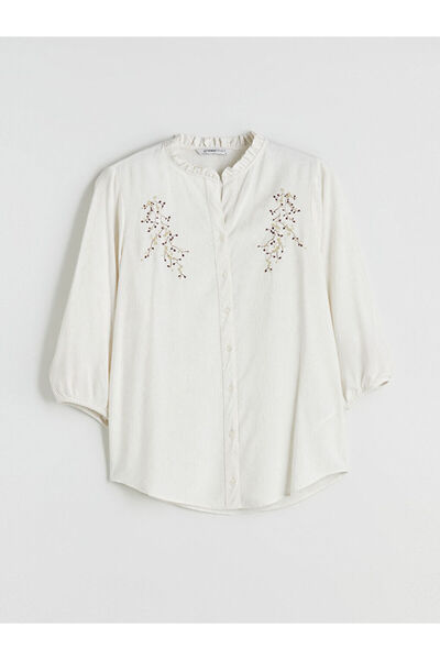 LC Waikiki Quality Parts from Celebi Store |   Ruffled Collar Embroidered Linen Blend Blouse