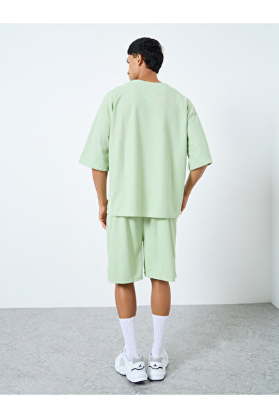 Styli Solid Textured Knit Oversized Streetwear T-Shirt and Shorts Co-Ords
