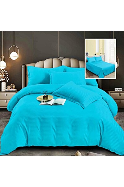 PATONE Damask Polycotton Bed Linen, blue, 4 pieces, for double bed