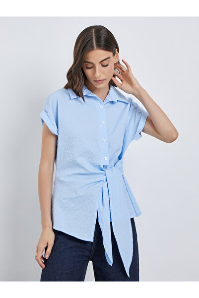 Styli Textured Short Sleeve Wrap Top