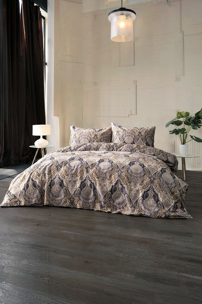 FAVORA Bellora Premium 100% Cotton Satin Double Duvet Cover Set - Beige