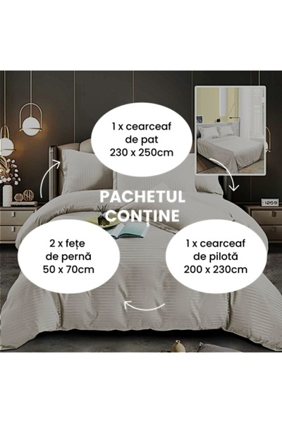 PATONE Damask Polycotton Bed Linen, Ivory, 4 Pieces, for Double Bed