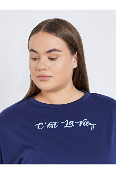 Styli Plus Slogan Dropped Shoulder T-Shirt and Pyjama Set
