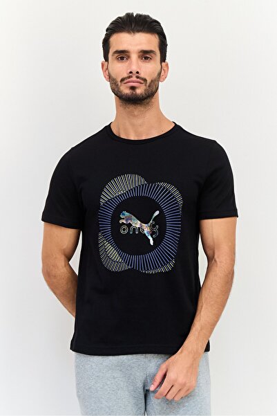 Puma تي شيرت رجالي رياضي بأكمام قصيرة للأنشطة الخارجية، أسود