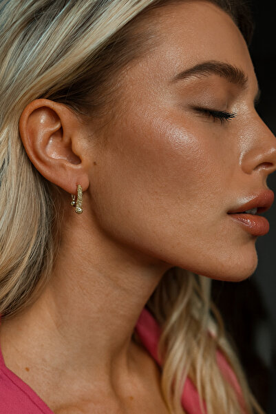 mira bujiteri Paslanmaz Çelik Altın Kaplama Taşlı Kadın Küpe