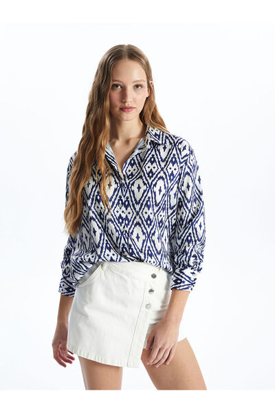 LC Waikiki New Season Patterned Oversize Satin Women's Shirt - S4I412Z8