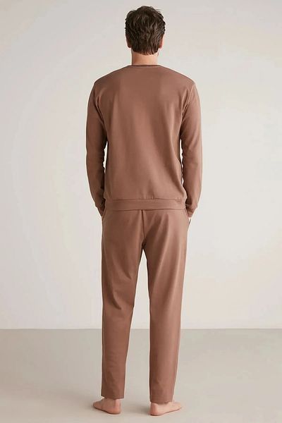 YUYİ N a U t L C a Pamucly V-Neck Soft Textured Long Sleeve Men's Pajama Set