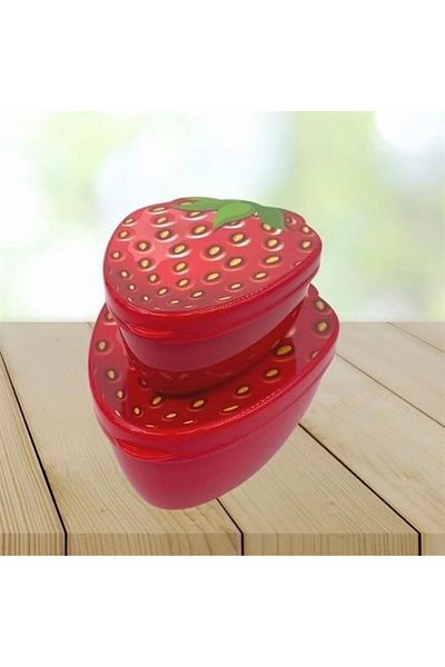 BYKOPUZ Set of 2 Nesting Strawberry Model Storage and Nutrition Containers (550 ml + 250 ml)